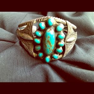 Native American silver bracelet with turquoise.